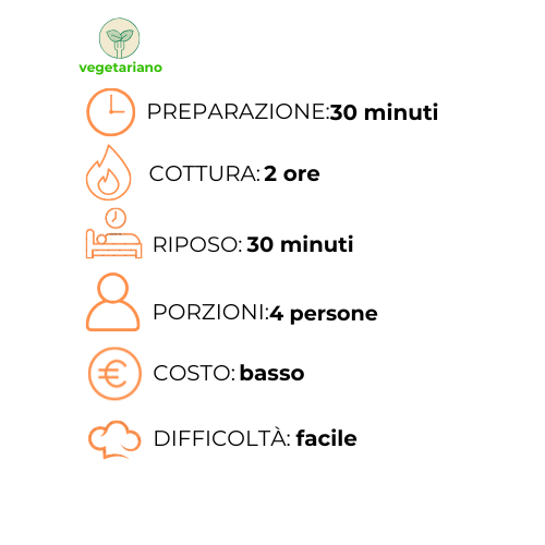 Un elenco degli ingredienti e dei tempi di cottura in una lingua straniera.