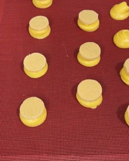 Un mucchio di cerchi gialli su una superficie rossa
