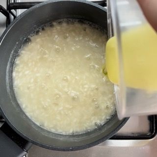 Una persona sta versando del liquido in una pentola con del cibo sul fornello.