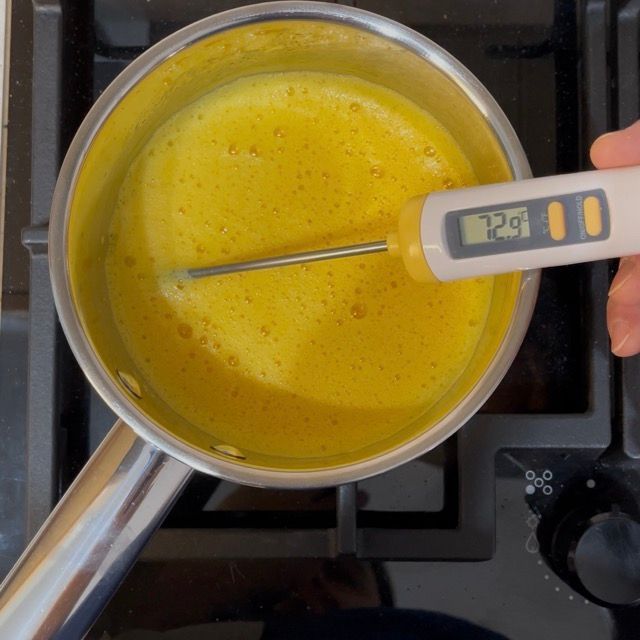 Termometro da cucina immerso nel composto per controllare la temperatura