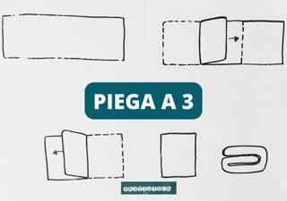Un disegno di un pezzo di carta che dice piega a 3