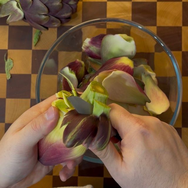 carciofi vengono puliti e capati