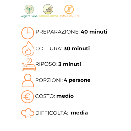 Un elenco degli ingredienti e dei tempi di cottura in una lingua straniera.