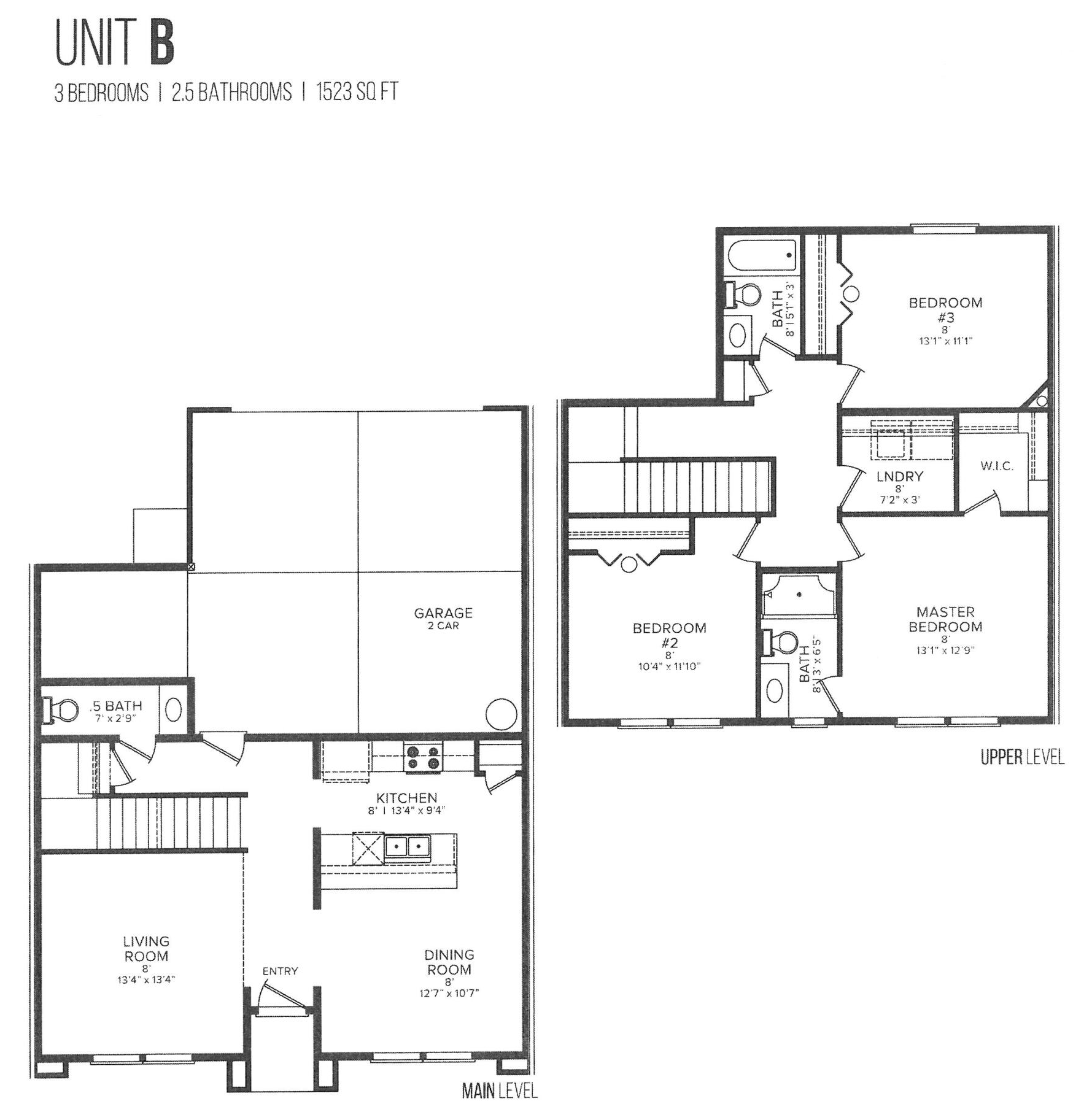 3 Beds, 2.5 Bath Floor Plan B