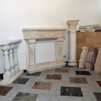 fireplace frame and stone columns