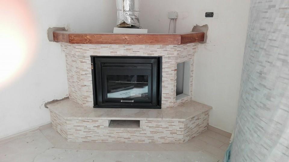 fireplace with light stone structure