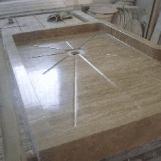 beige stone shower tray with inlays