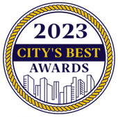 2023 City's Best Awards logo, blue and gold, featuring a cityscape, rope border, and award text.