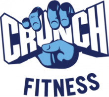 Crunch Fitness logo: a blue hand grips the word