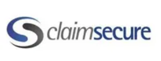 A blue and white logo for claimsecure on a white background.