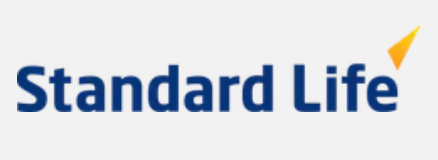 A blue and yellow logo for standard life with a yellow arrow.