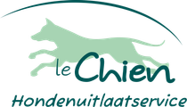 Green dog silhouette leaping, with text 