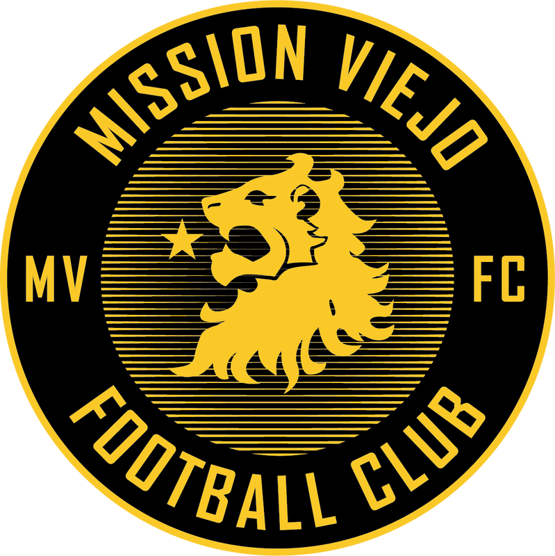 Mission Viejo FC logo: a yellow lion head, star, and text on a black and yellow circular emblem.