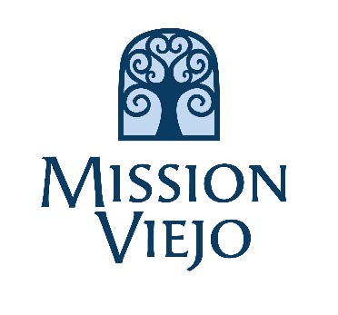 Mission Viejo logo: Blue tree within an arched frame, above the text 
