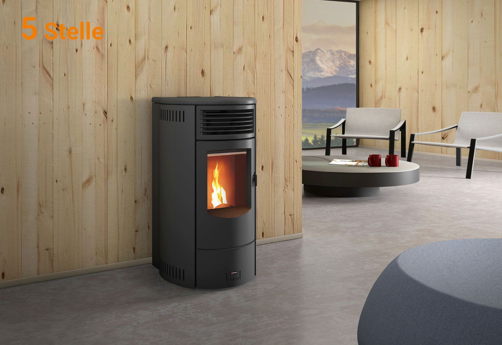 Stufa a  Pellet Superior Piazzetta mod. Carol 8,5Kw color nero - 5 stelle