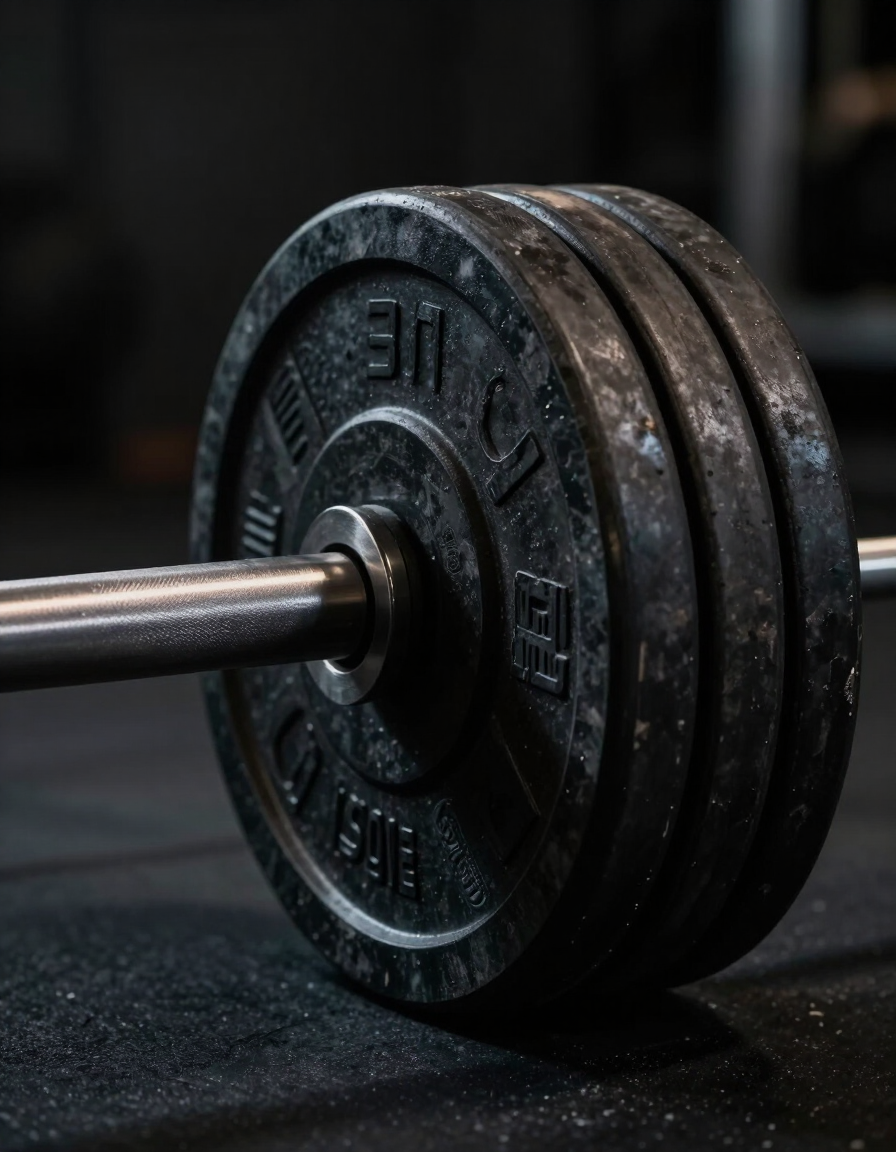 Barbell loaded with plates in gym