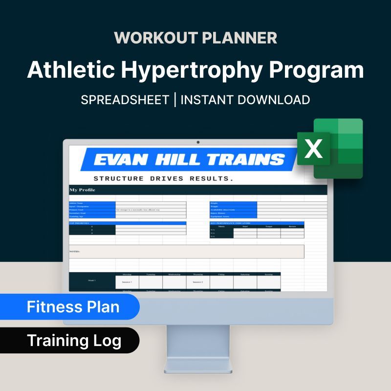 Laptop screen showing an “Evan Hill Trains” spreadsheet dashboard with an Excel logo