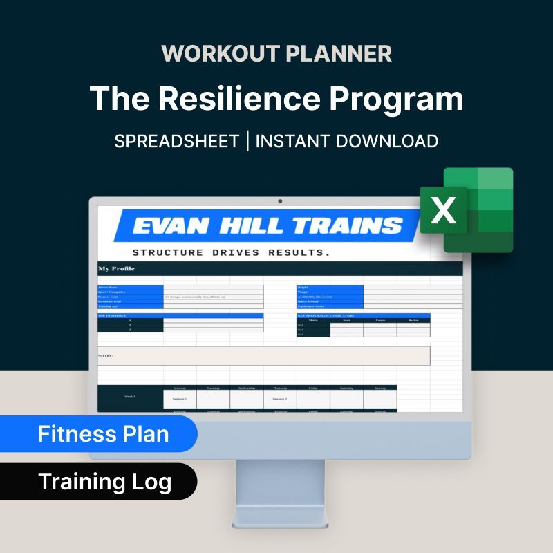 Laptop screen showing an “Evan Hill Trains” spreadsheet dashboard with an Excel logo