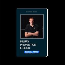 Dark teal injury prevention e-book cover with a portrait of a man in black and blue title text.