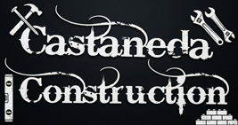 Castaneda Construction logo with crossed tools and white text on a black background