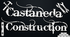 Castaneda Construction logo with crossed tools and white text on a black background