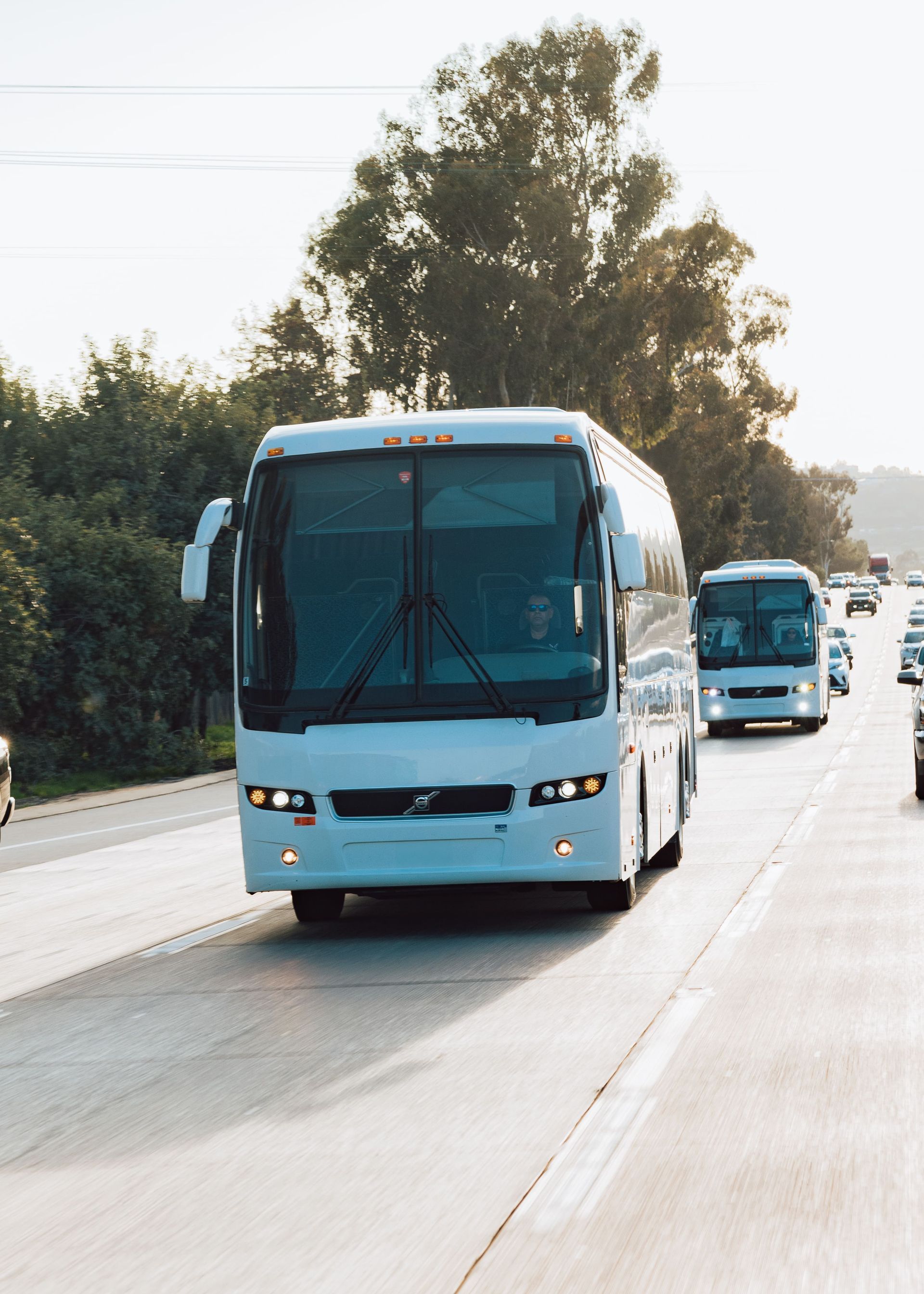 charter bus traveling to Coachella festival with group from San Diego
