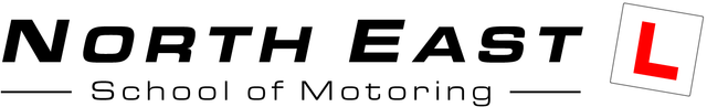 North East School of Motoring logo with black text and a red learner L sign