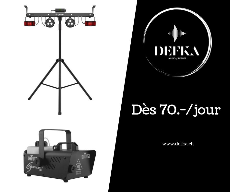 Pack 1x Barre d'effets lumières Chauvet (PAR/Derby/Laser/Stroboscopes) 1x Machine à fumée Chauvet (Puissance 1200W)