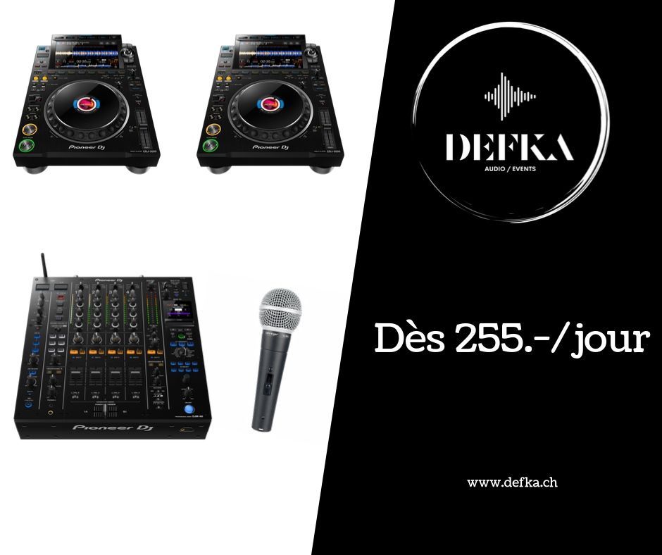 Pack 2x Lecteurs Pioneer CDJ-3000
1x Table de mixage Pioneer DJM-A9
1x micro filaire Behringer