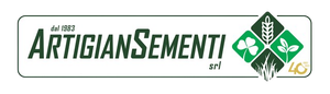 Logo Artigian Sementi verde e bianco con icona a forma di foglia e scritta “dal 1983”