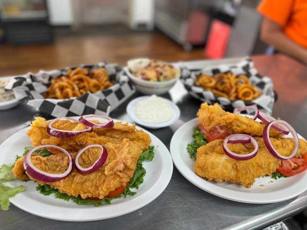Fish filet platters about to be served.