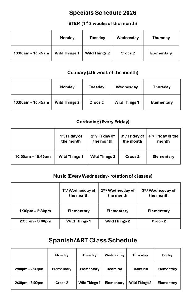 PMA Extra Curriculars Specials 2023-2024