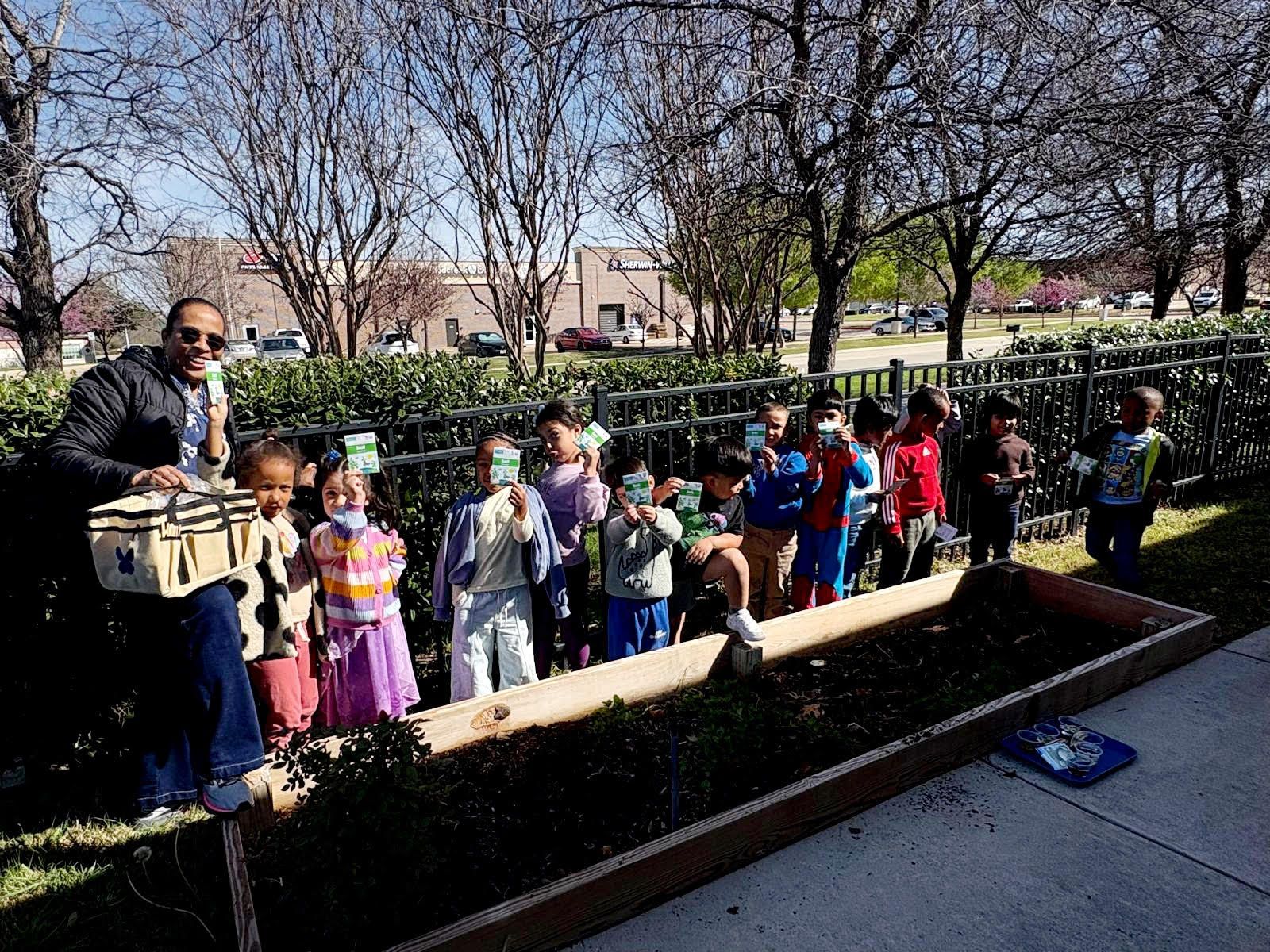 Montessori children working outdoors