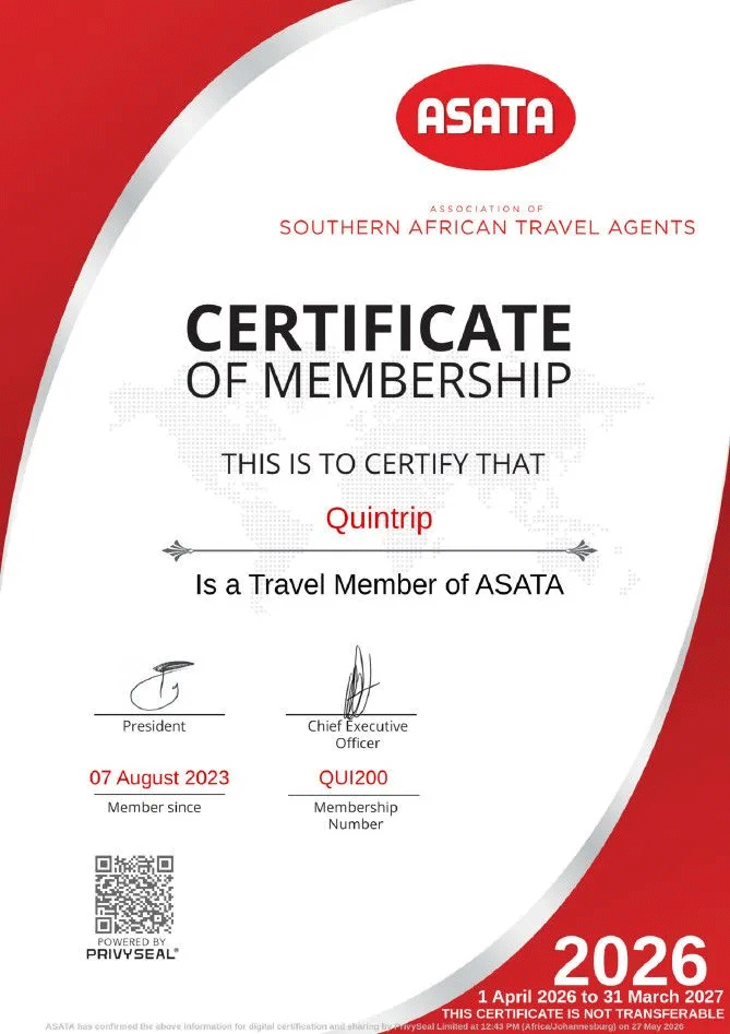 Quintrip ASATA certificate of membership 2026