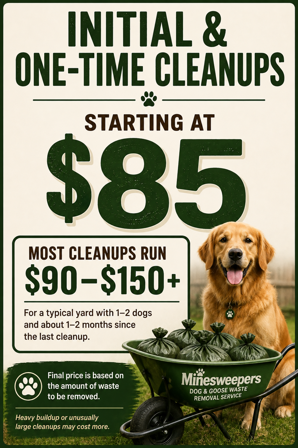 One-time dog poop cleanup pricing in Nassau County