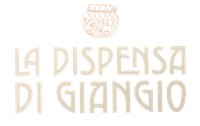 Logo con un globo stilizzato sopra la scritta “La Dispensa di Giangio” in beige su sfondo bianco.