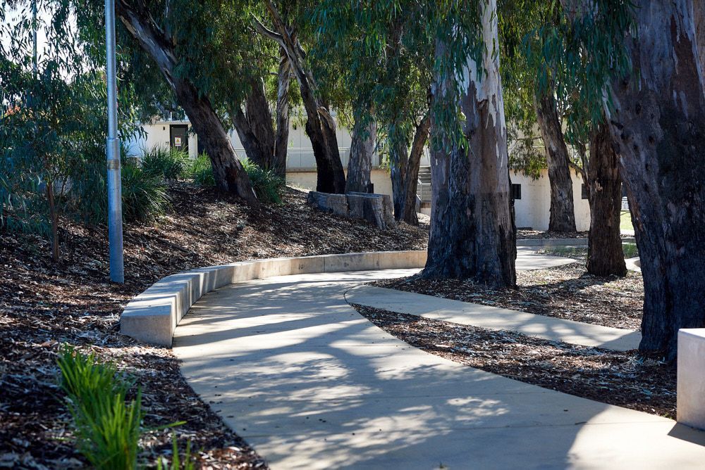 A Concrete Path Curves Through a Park Shaded by Tall — Quarrell Civil Construction In Congupna, VIC