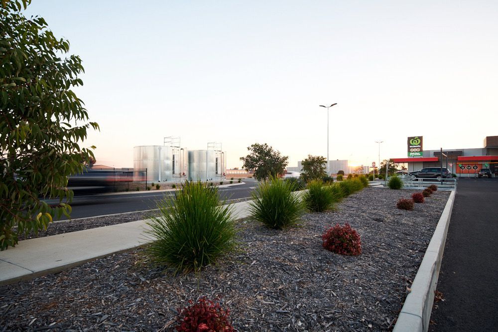Landscaped Parking Lot Median With Ornamental Grasses — Quarrell Civil Construction In Congupna, VIC