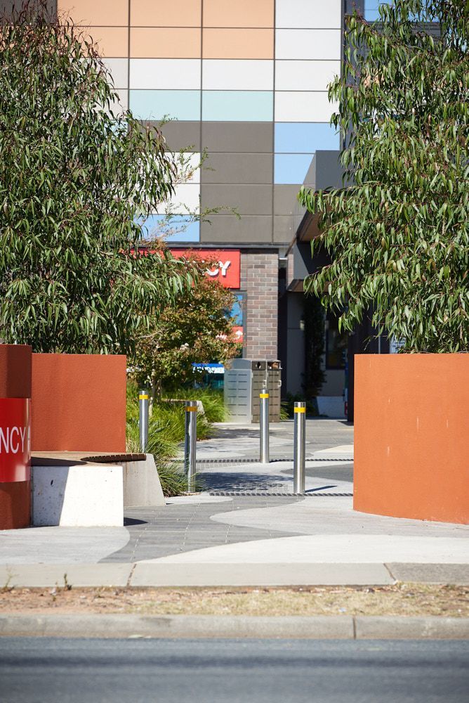 Entrance To Building With Trees, Bollards — Quarrell Civil Construction In Congupna, VIC