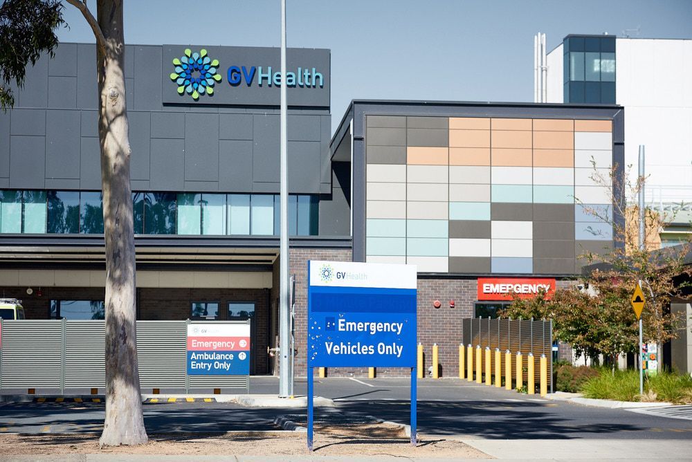 The GV Health hospital entrance with an