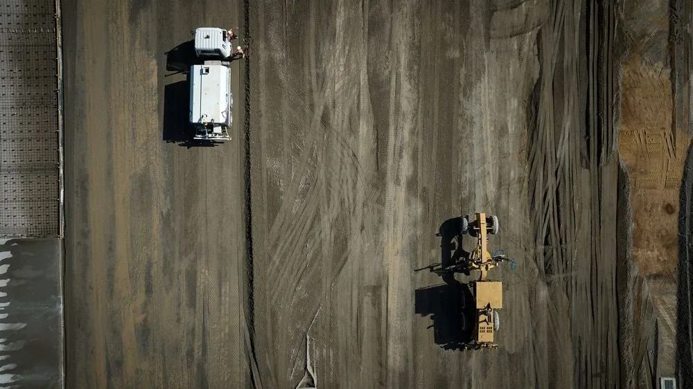 An Aerial View of a White Water Truck — Quarrell Civil Construction In Congupna, VIC