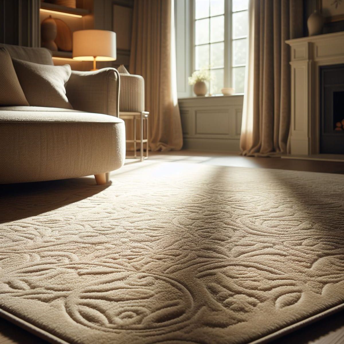 Clean, allergy-friendly living room carpet in a Boston home showing proper maintenance