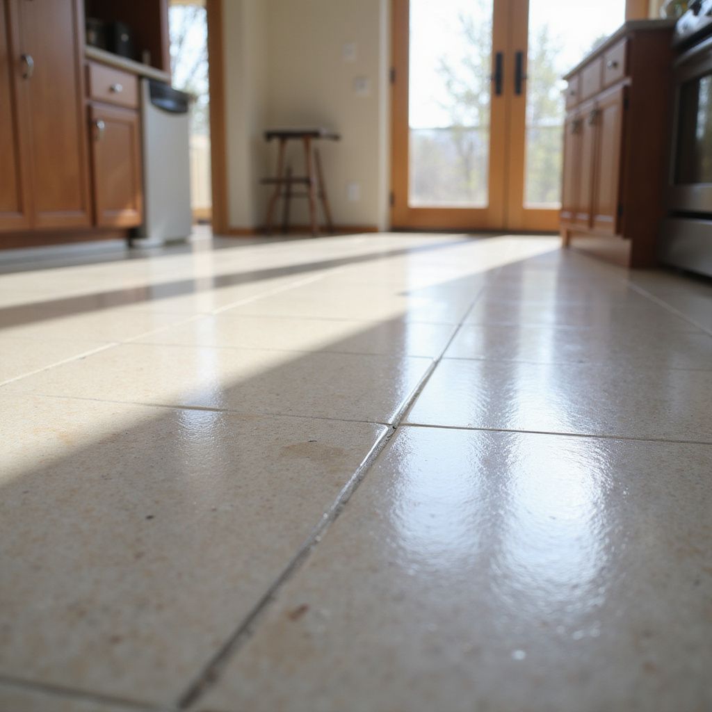 Clean shiny tile and grout flooring after professional cleaning in Greater Boston