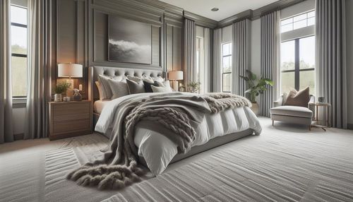 Pristine luxury bedroom with freshly cleaned carpet in high-end Greater Boston home showing professional carpet cleaning results