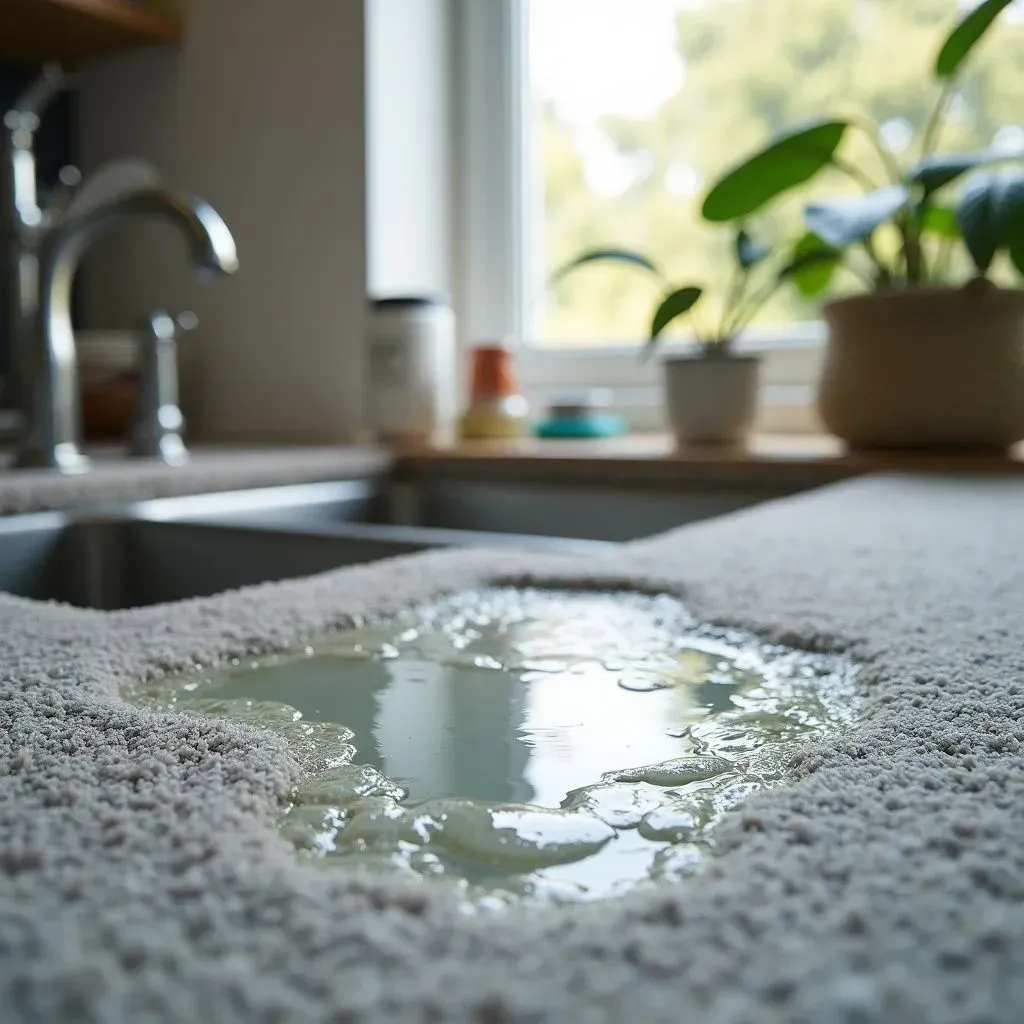 Damp carpet next to a room where a pipe under the sink leaked