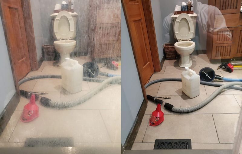 Bathroom before and after hard water stain removal