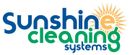 Logo for Sunshine Cleaning Systems, with text in blue and green, a sun graphic.