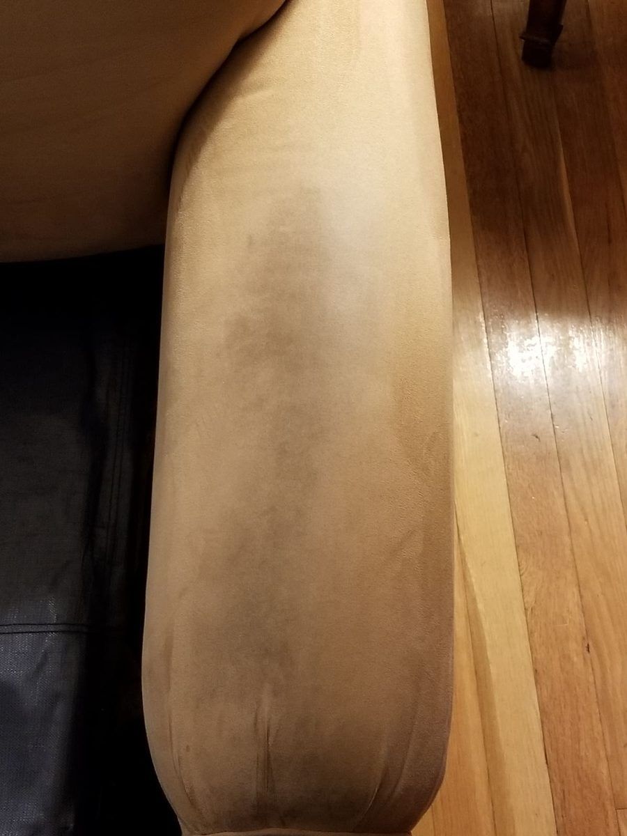 Sofa arm before cleaning, Westwood MA