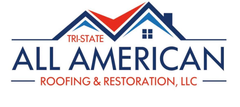 Tri-State All American Roofing & Restoration logo with red and blue roofline icon