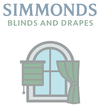 Simmonds Blinds and Drapes logo with a window showing a blind and a curtain in shades of green.